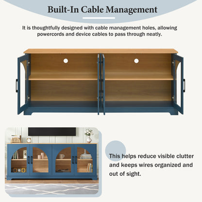 Blue MDF TV Stand with Glass Doors - 67" Media Console