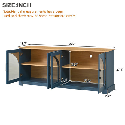 Blue MDF TV Stand with Glass Doors - 67" Media Console