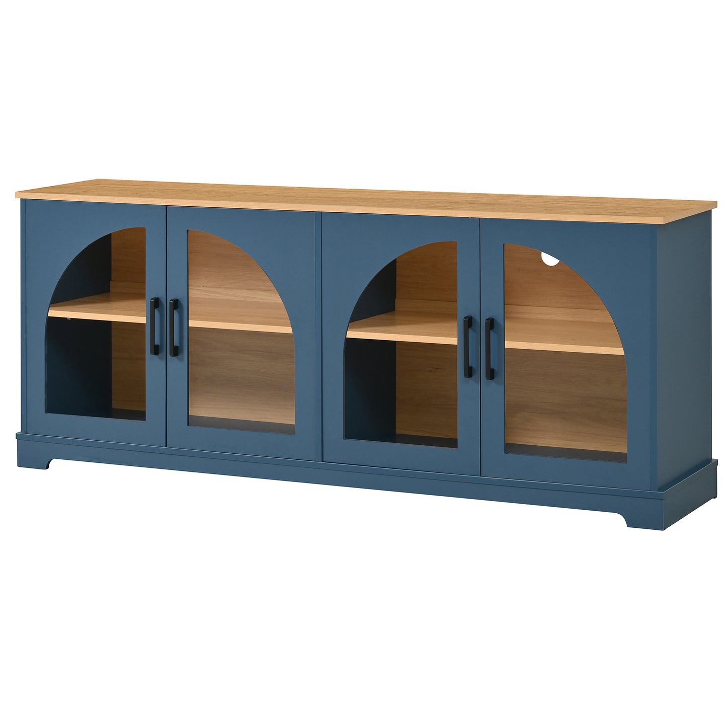 Blue MDF TV Stand with Glass Doors - 67" Media Console