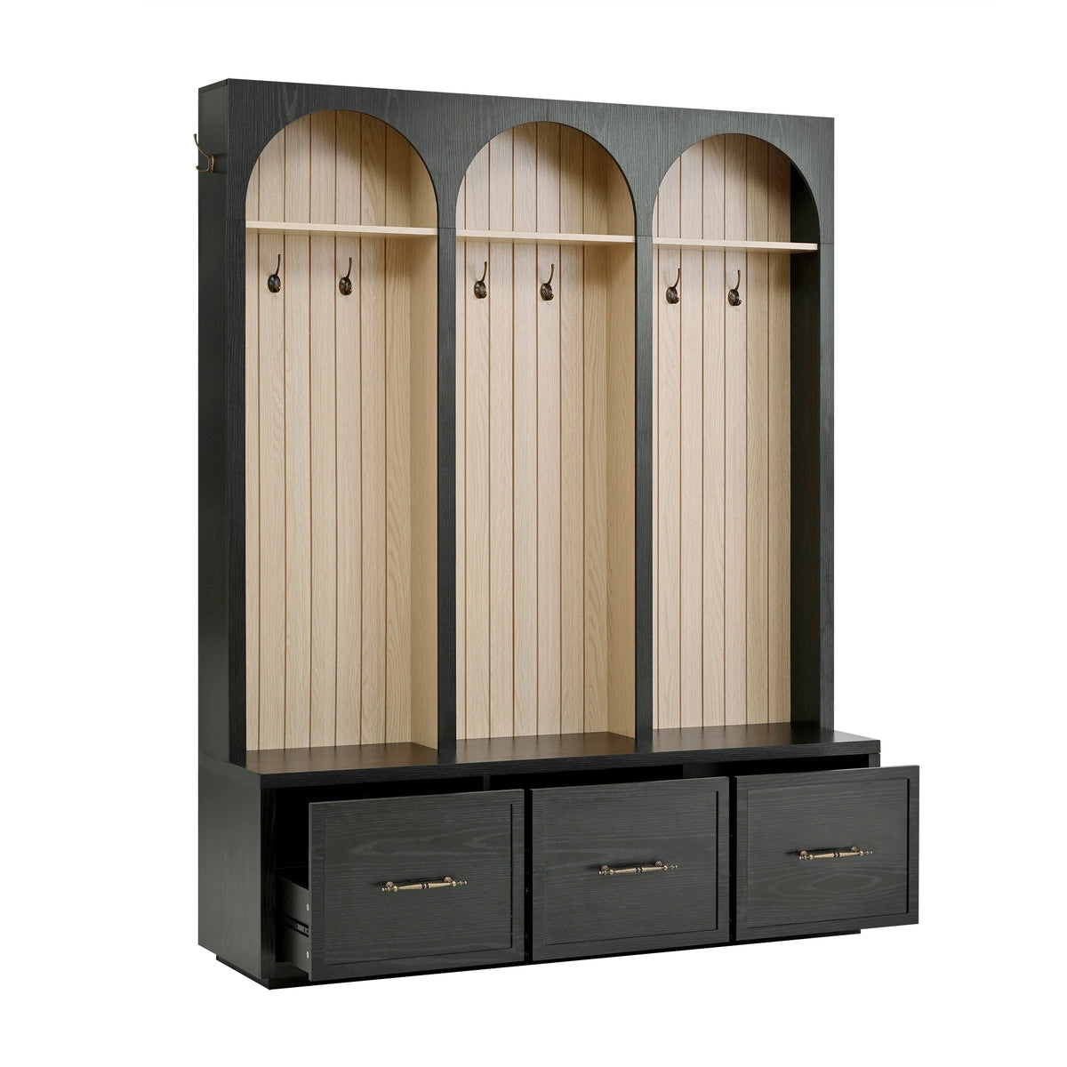 Black MDF Hall Tree with Bench & Hooks