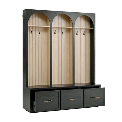 Black MDF Hall Tree with Bench & Hooks
