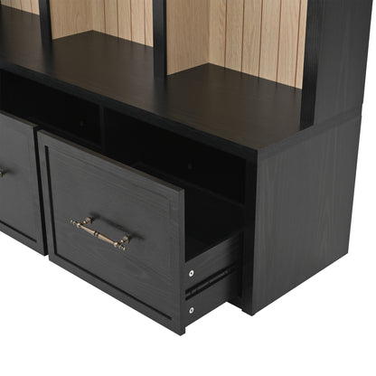 Black MDF Hall Tree with Bench & Hooks