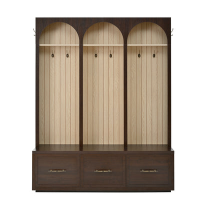 Dark Walnut Hall Tree with Bench & Storage for Living Room
