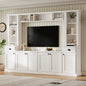 Minimalist Entertainment Wall Unit Set with Bridge for TVs Up to 75'', Ample Storage Space TV Stand with Adjustable Shelves, Modernist Large Media Console for Living Room, White (NEW SKU: SD000061AAK)