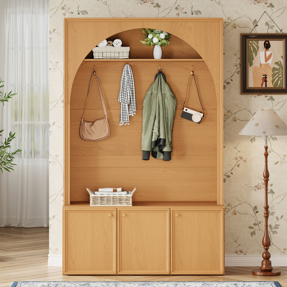 Natural MDF Hall Tree with Bench - 48" Entryway Storage