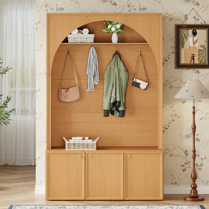 Natural MDF Hall Tree with Bench - 48" Entryway Storage