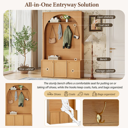 Natural MDF Hall Tree with Bench - 48" Entryway Storage
