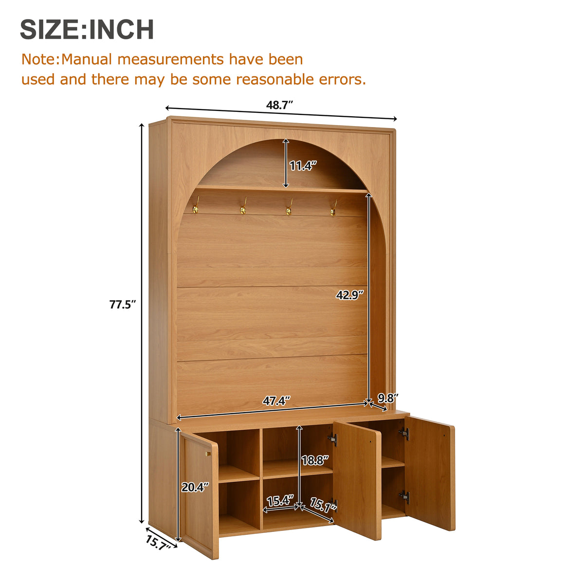 Natural MDF Hall Tree with Bench - 48" Entryway Storage