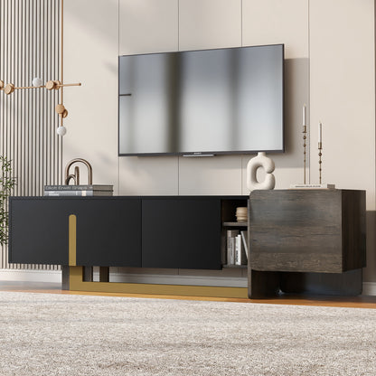 66.7" TV Stand with Storage - Black MDF Metal for Living Room