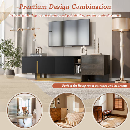 66.7" TV Stand with Storage - Black MDF Metal for Living Room