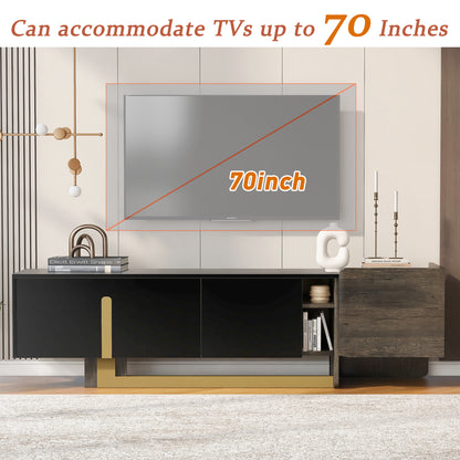 66.7" TV Stand with Storage - Black MDF Metal for Living Room