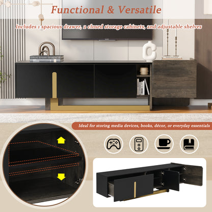 66.7" TV Stand with Storage - Black MDF Metal for Living Room