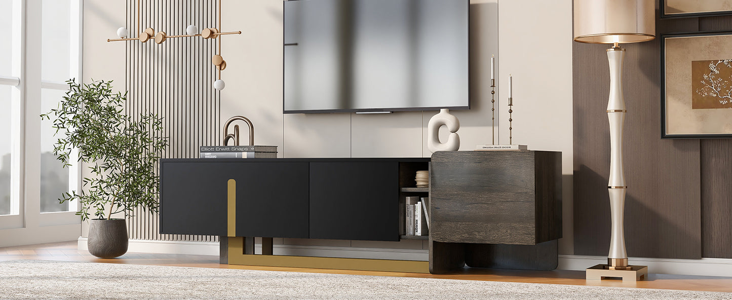 66.7" TV Stand with Storage - Black MDF Metal for Living Room
