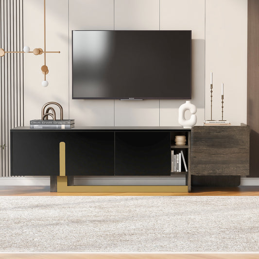 VIBE HAUS  66.7'' Light Luxury TV Stand for TVs up to 70 Inches, Modern TV Cabinet with Metal Legs, 1 Drawer, 2 Cabinets and Adjustable Shelves for Living room