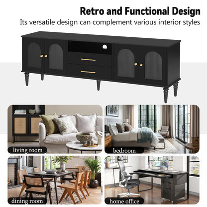 Black MDF TV Stand - Retro Style, 75" TVs Up to 23.00" for Living Room