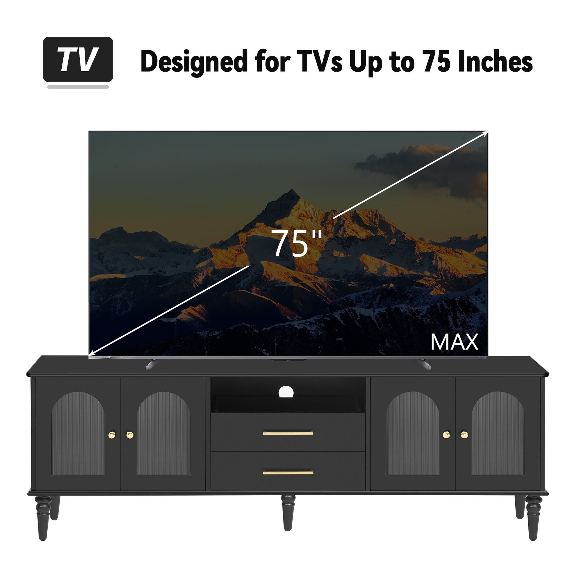 Black MDF TV Stand - Retro Style, 75" TVs Up to 23.00" for Living Room