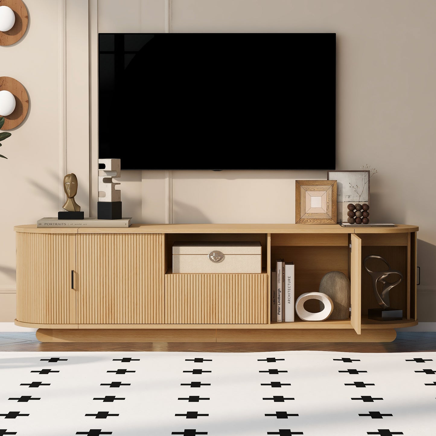 70" Acacia Wood TV Stand with Storage Shelves