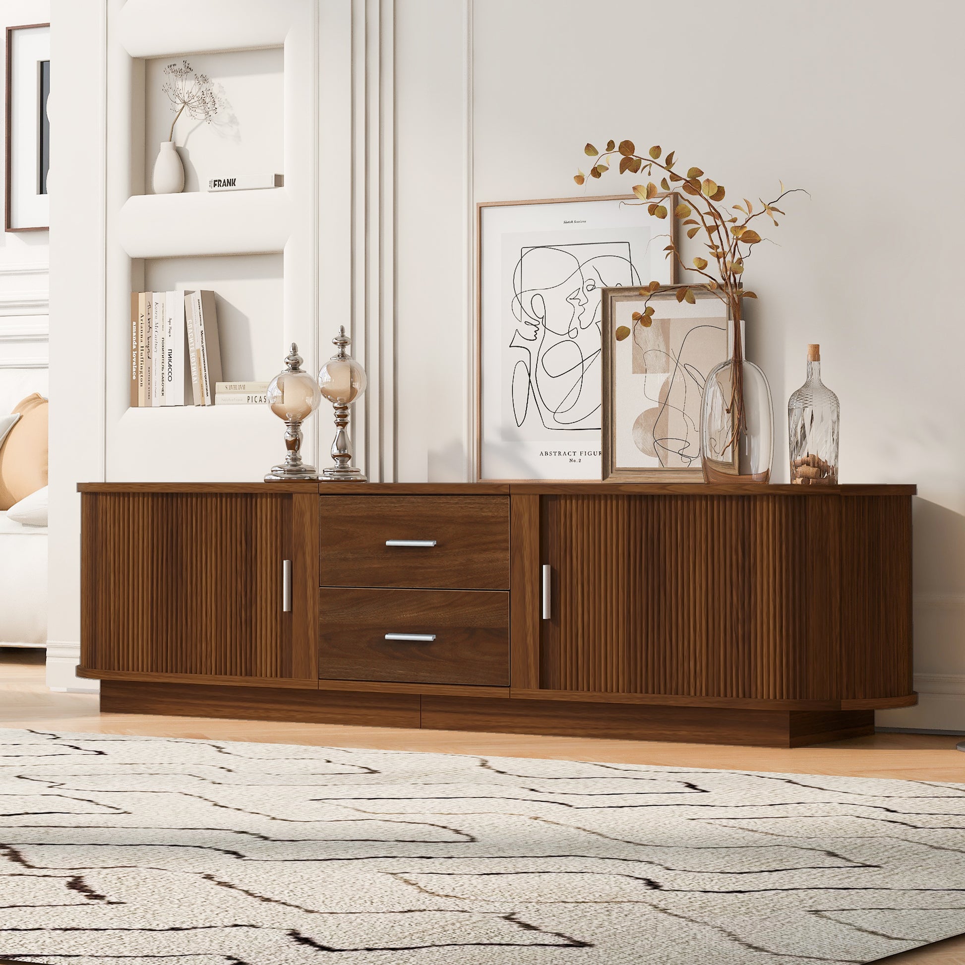 Antique Brown TV Stand with Drawers & Hidden Storage