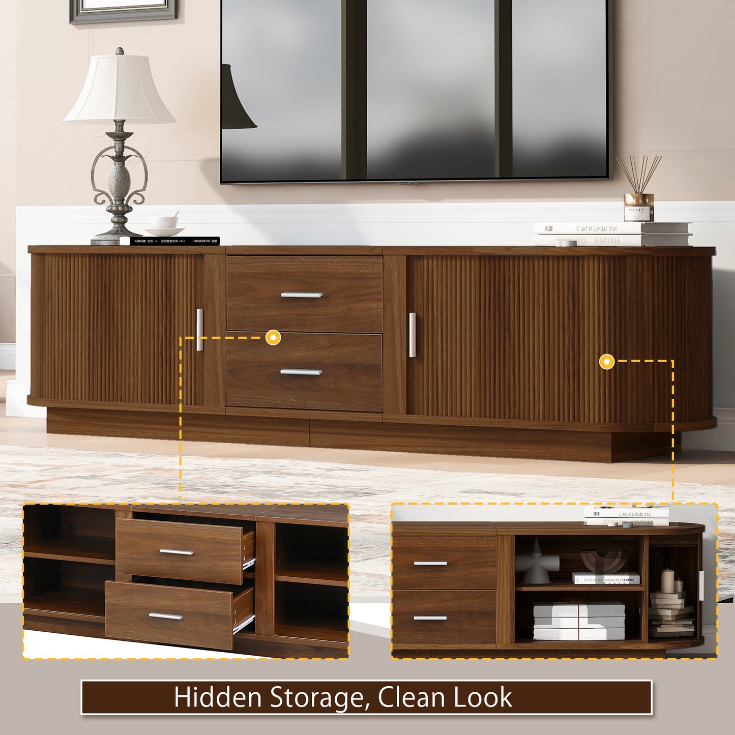 Antique Brown TV Stand with Drawers & Hidden Storage
