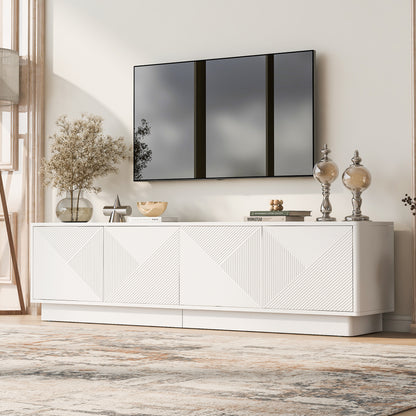 U-Can Wave Design Cabinet - White, 4 Doors, Adjustable Shelves for Living Room