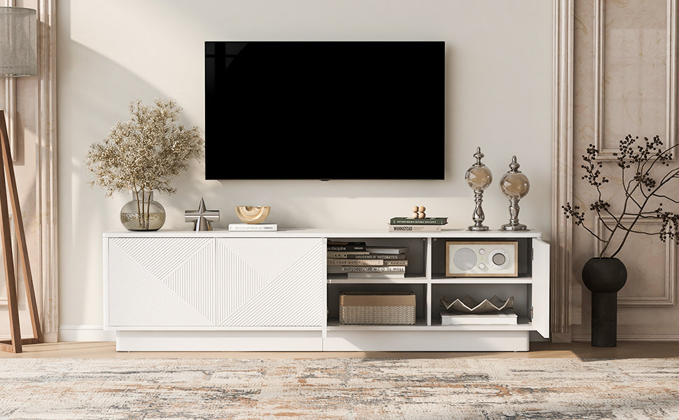 U-Can Wave Design Cabinet - White, 4 Doors, Adjustable Shelves for Living Room