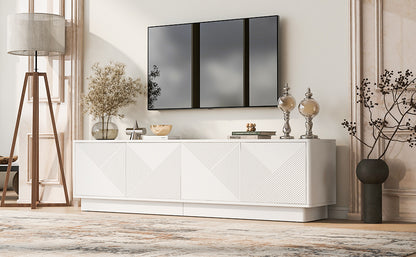 U-Can Wave Design Cabinet - White, 4 Doors, Adjustable Shelves for Living Room