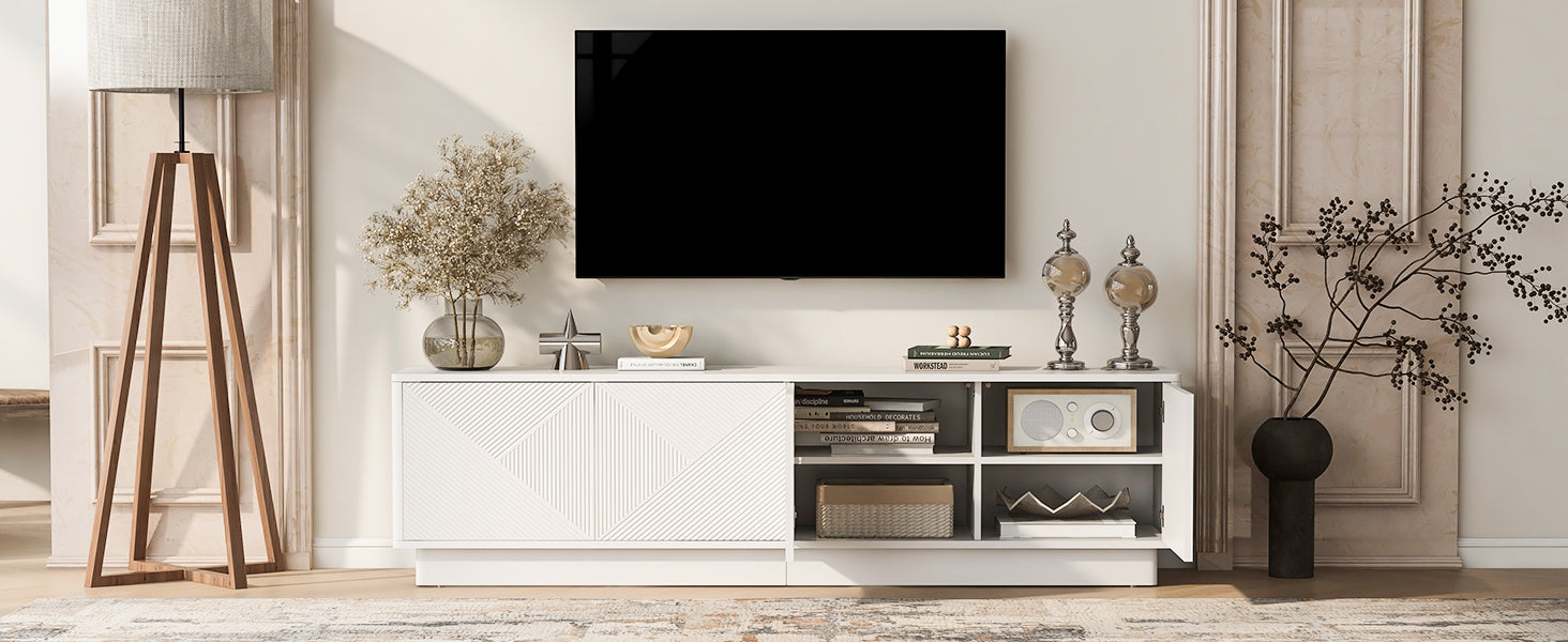 U-Can Wave Design Cabinet - White, 4 Doors, Adjustable Shelves for Living Room