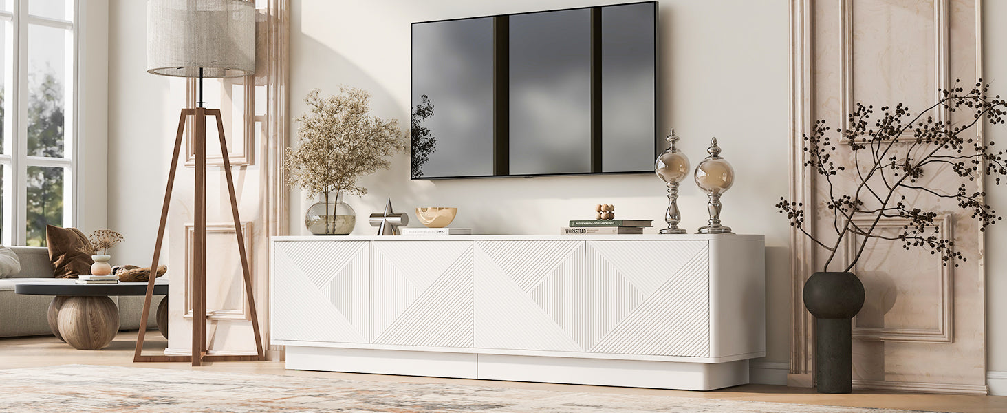 U-Can Wave Design Cabinet - White, 4 Doors, Adjustable Shelves for Living Room