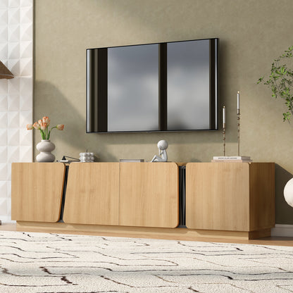 Oak Storage Cabinet with Marble Top - 74.8" TV Stand for Living Room