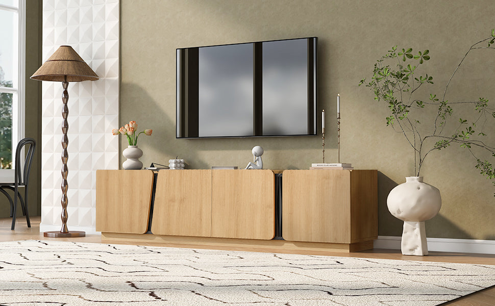 Oak Storage Cabinet with Marble Top - 74.8" TV Stand for Living Room