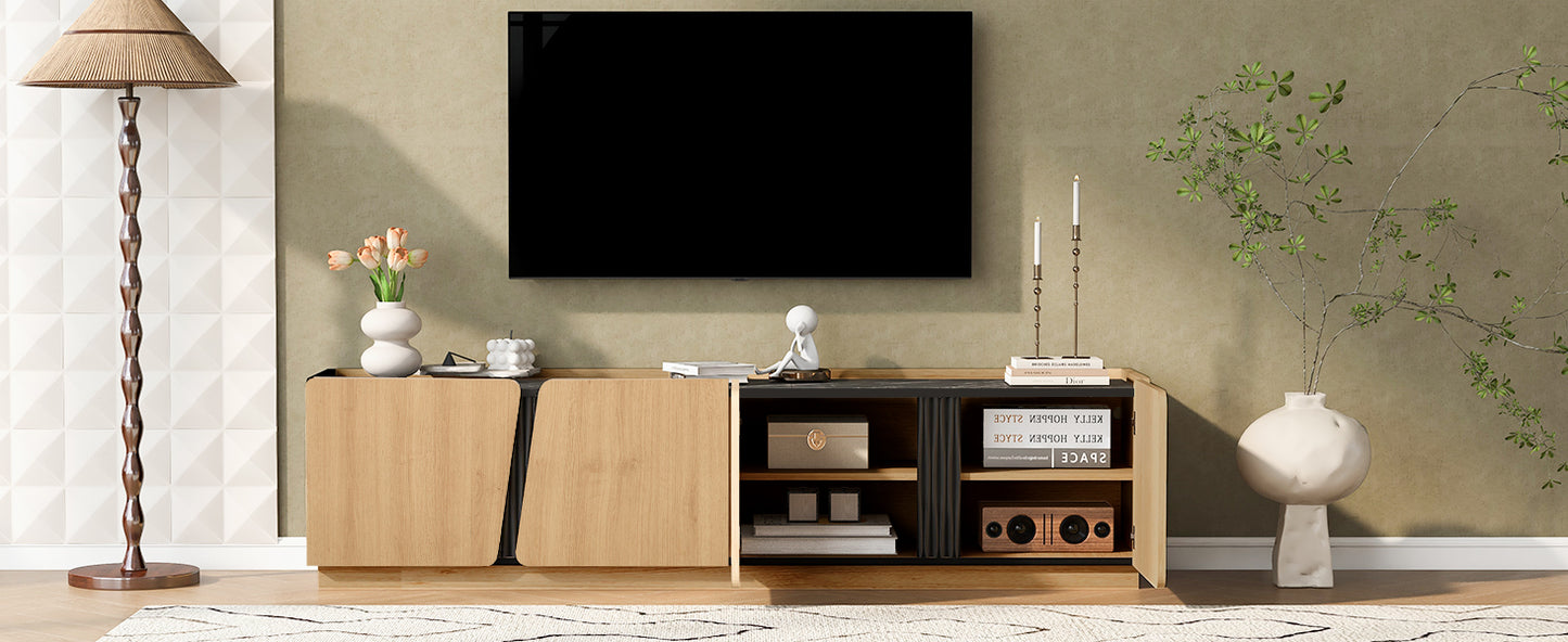 Oak Storage Cabinet with Marble Top - 74.8" TV Stand for Living Room