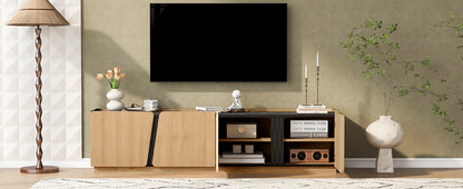 Oak Storage Cabinet with Marble Top - 74.8" TV Stand for Living Room