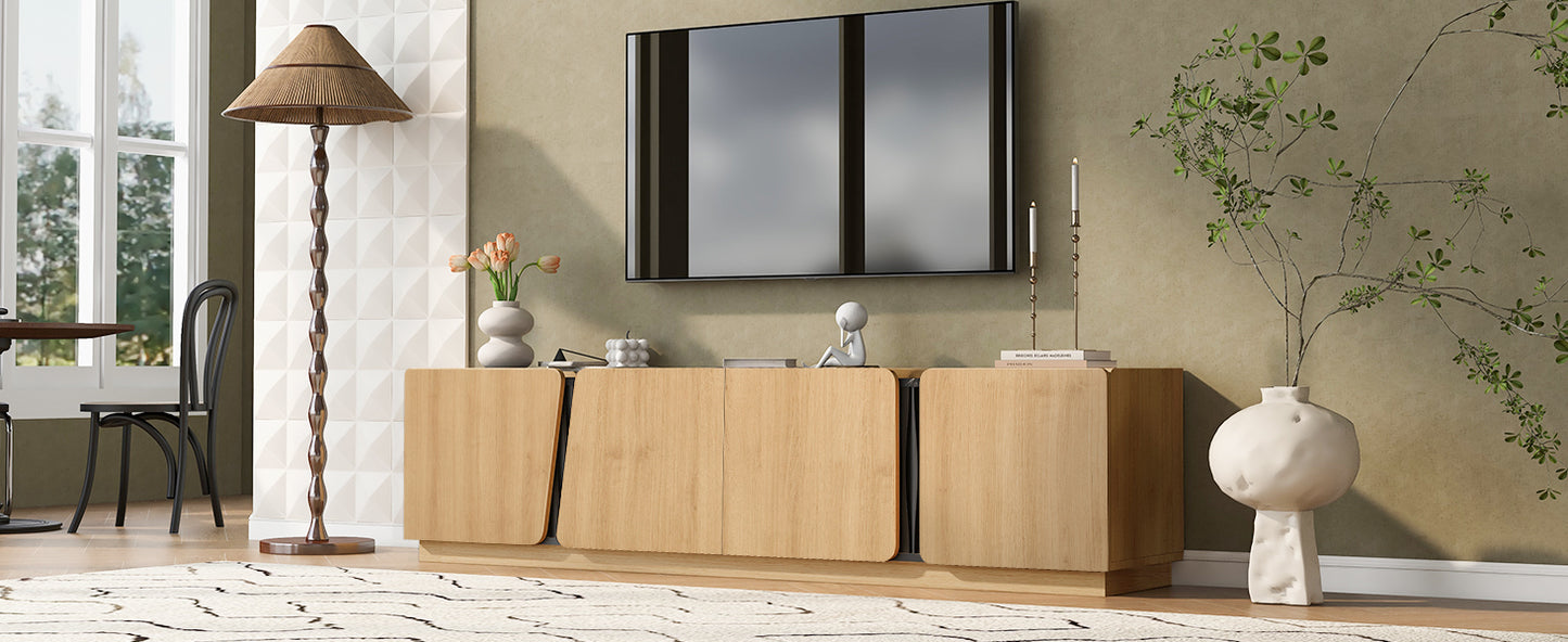 Oak Storage Cabinet with Marble Top - 74.8" TV Stand for Living Room