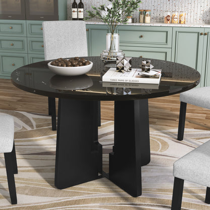 Round Dining Table for 4, 43-Inch Faux Marble Top, Mid-Century Modern Round Dining Table for Cafes, Restaurants, Bars, Home Offices and Conference Rooms (Black)