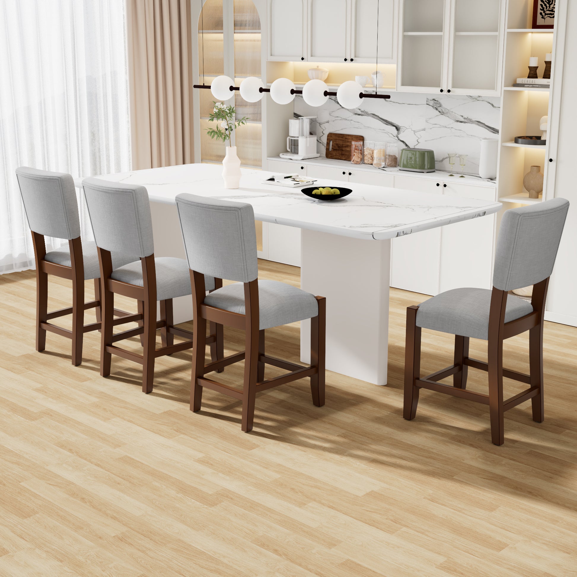 Mid-Century Modern Grey Rubberwood Bar Stools for Kitchen and Dining Rooms