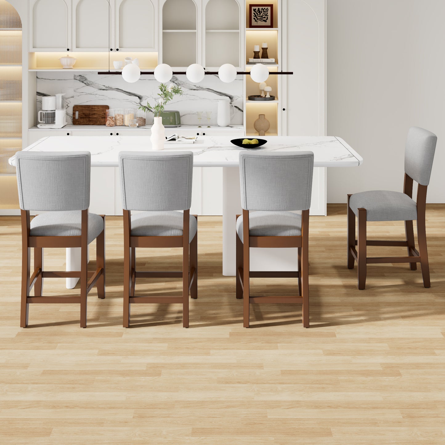 Mid-Century Modern Grey Rubberwood Bar Stools for Kitchen and Dining Rooms