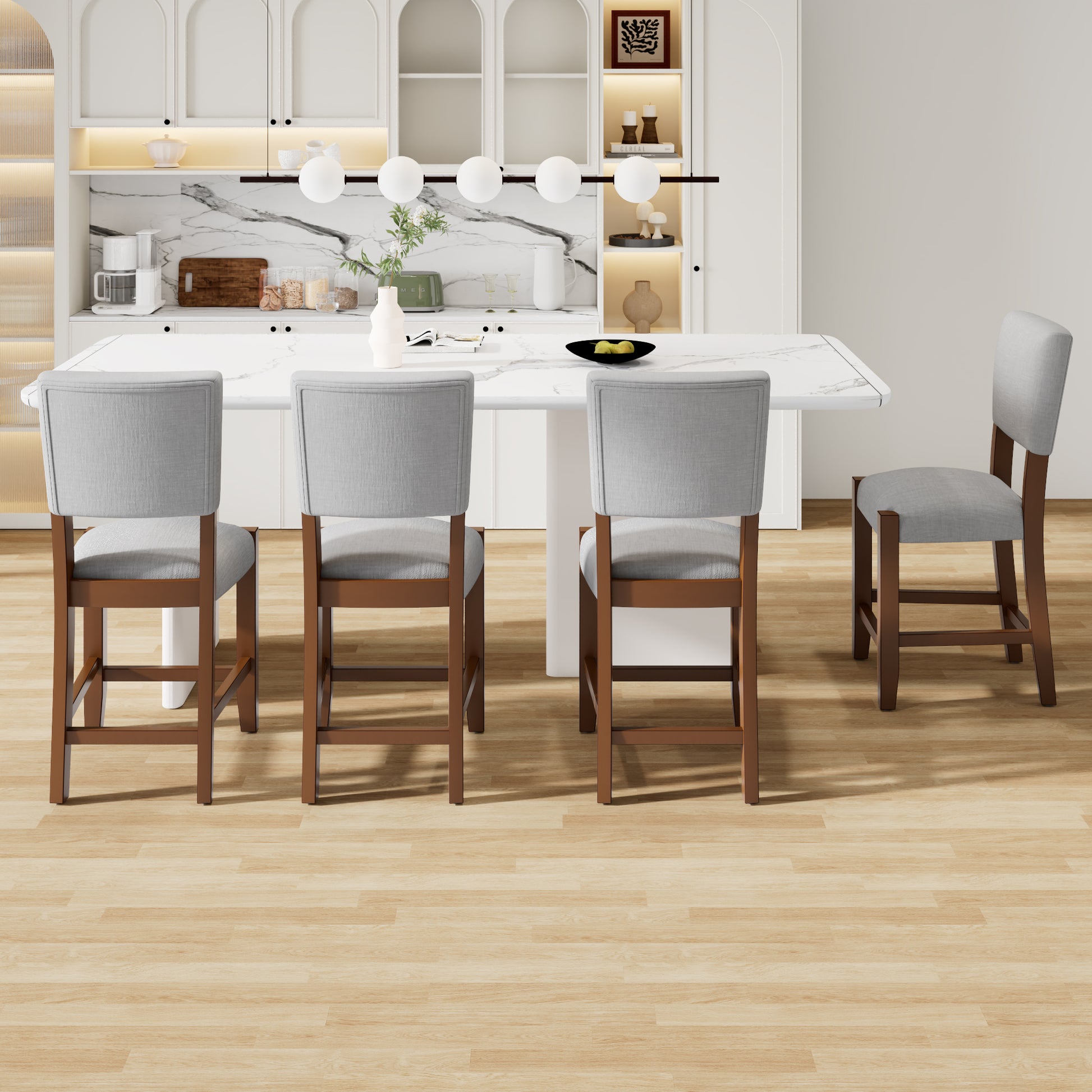 Mid-Century Modern Grey Rubberwood Bar Stools for Kitchen and Dining Rooms
