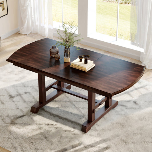 59"-77" Extendable Dining Table, Farmhouse Wooden Kitchen Table with Removable Leaf, Large Expanding Table for 4-8 (Cherry)