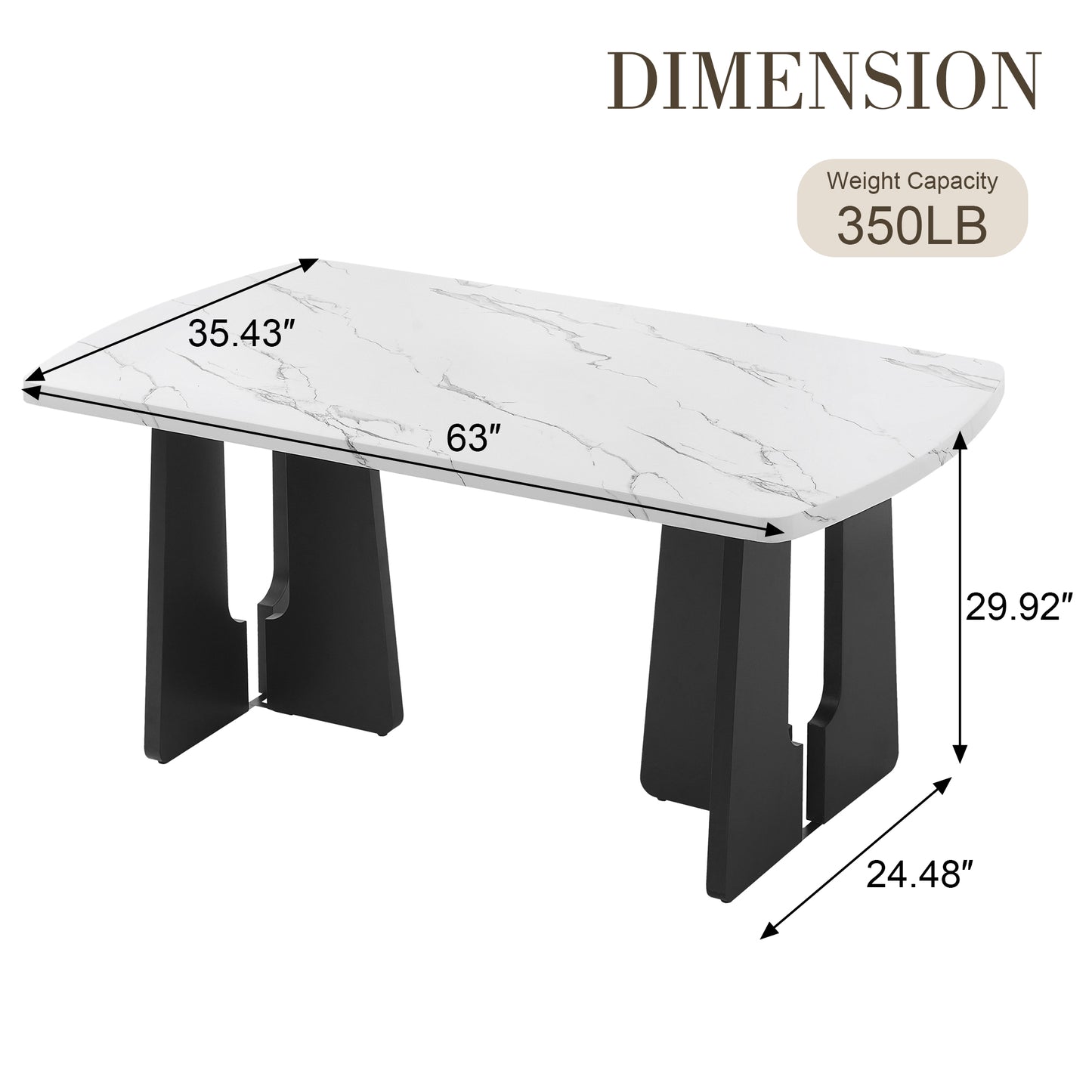63" Modern Faux Marble Dining Table - White+Black Tabletop