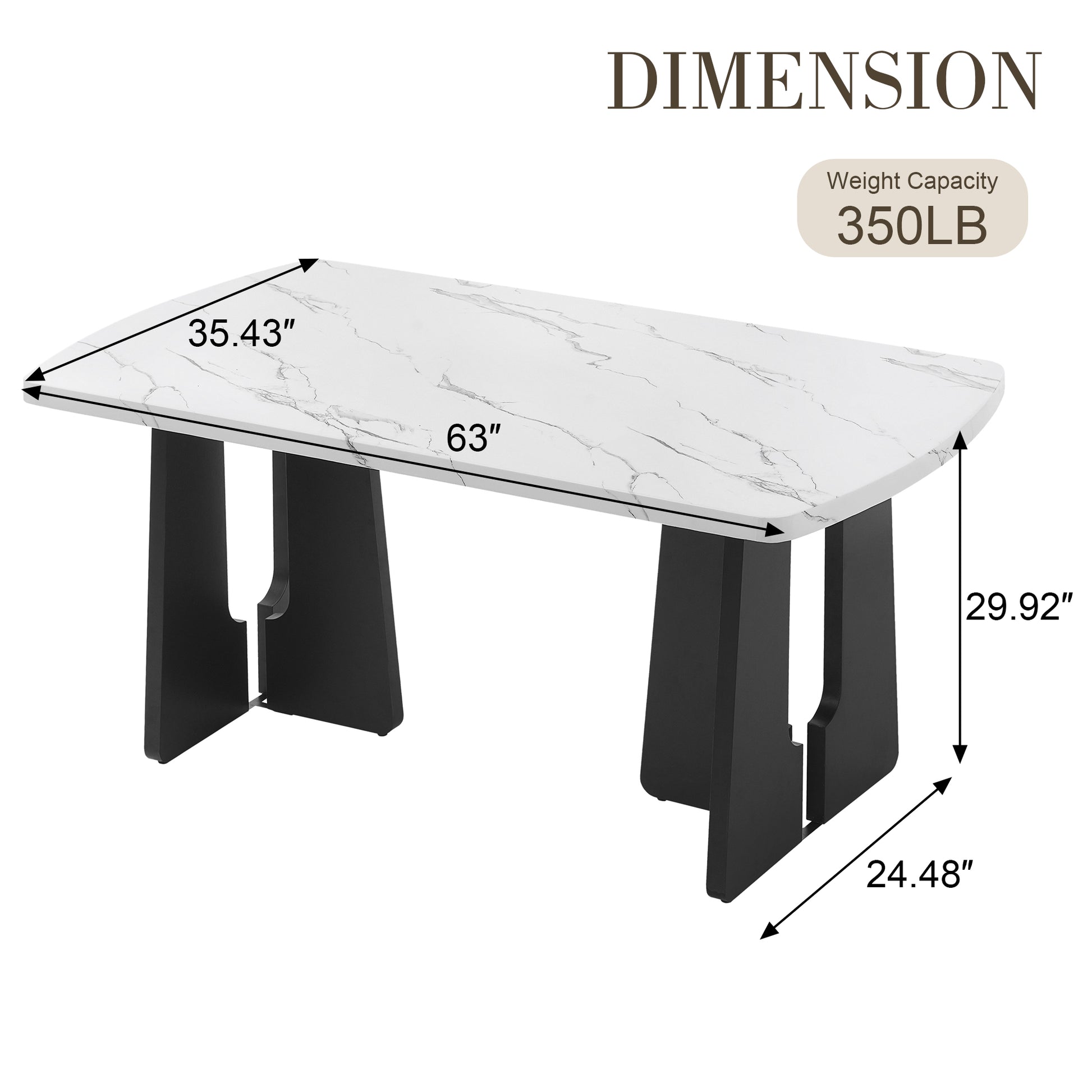 63" Modern Faux Marble Dining Table - White+Black Tabletop