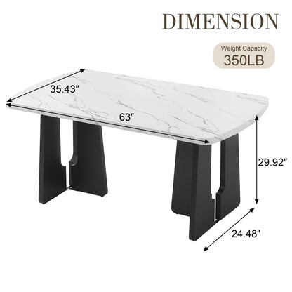 63" Modern Faux Marble Dining Table - White+Black Tabletop