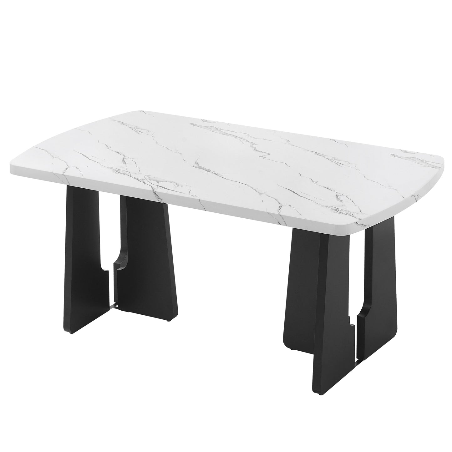 63" Modern Faux Marble Dining Table - White+Black Tabletop