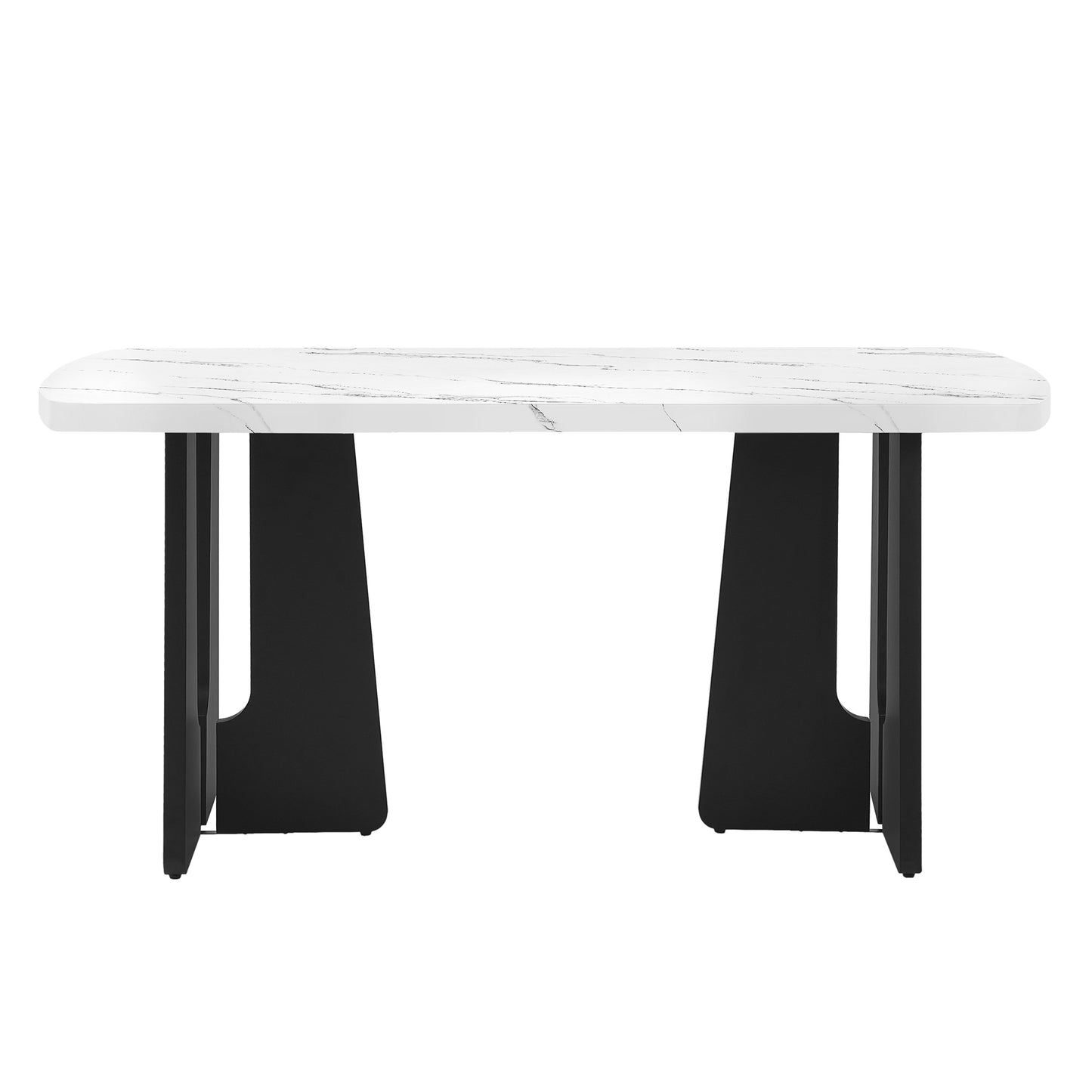 63" Modern Faux Marble Dining Table - White+Black Tabletop
