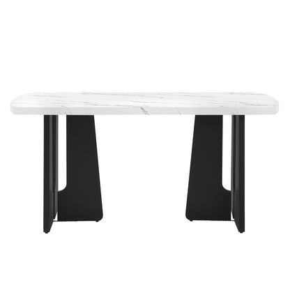 63" Modern Faux Marble Dining Table - White+Black Tabletop