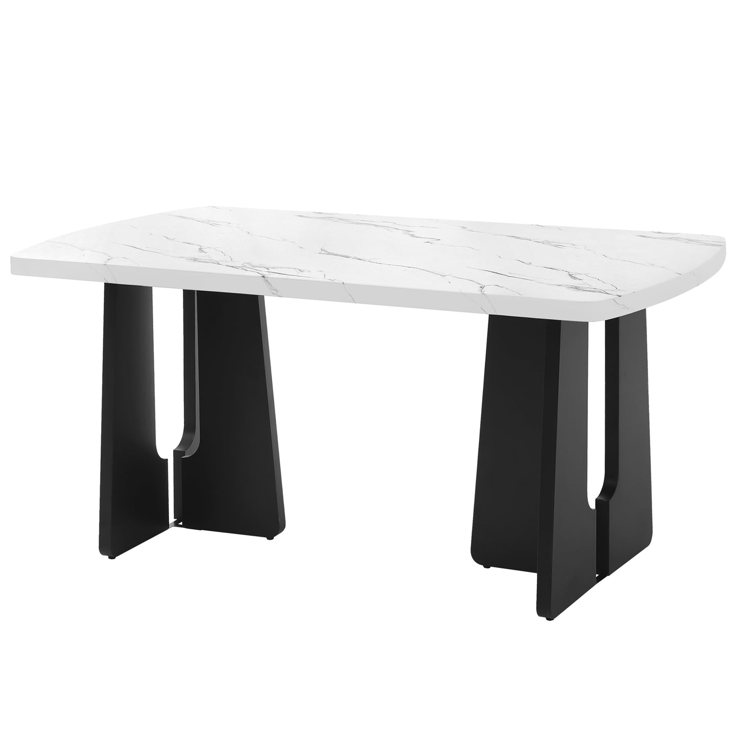 63" Modern Faux Marble Dining Table - White+Black Tabletop