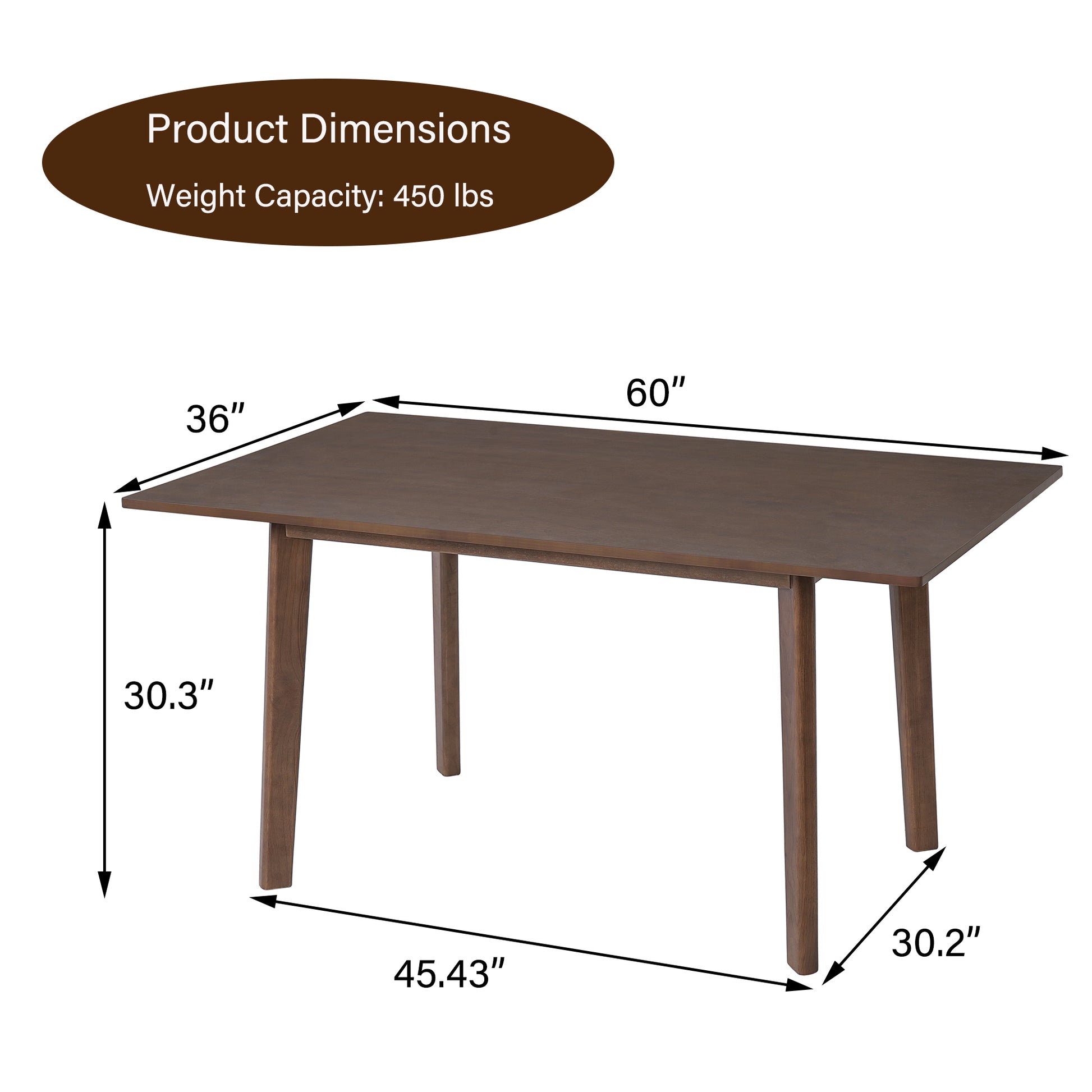 60" Walnut Farmhouse Dining Table - Rustic Retro Style