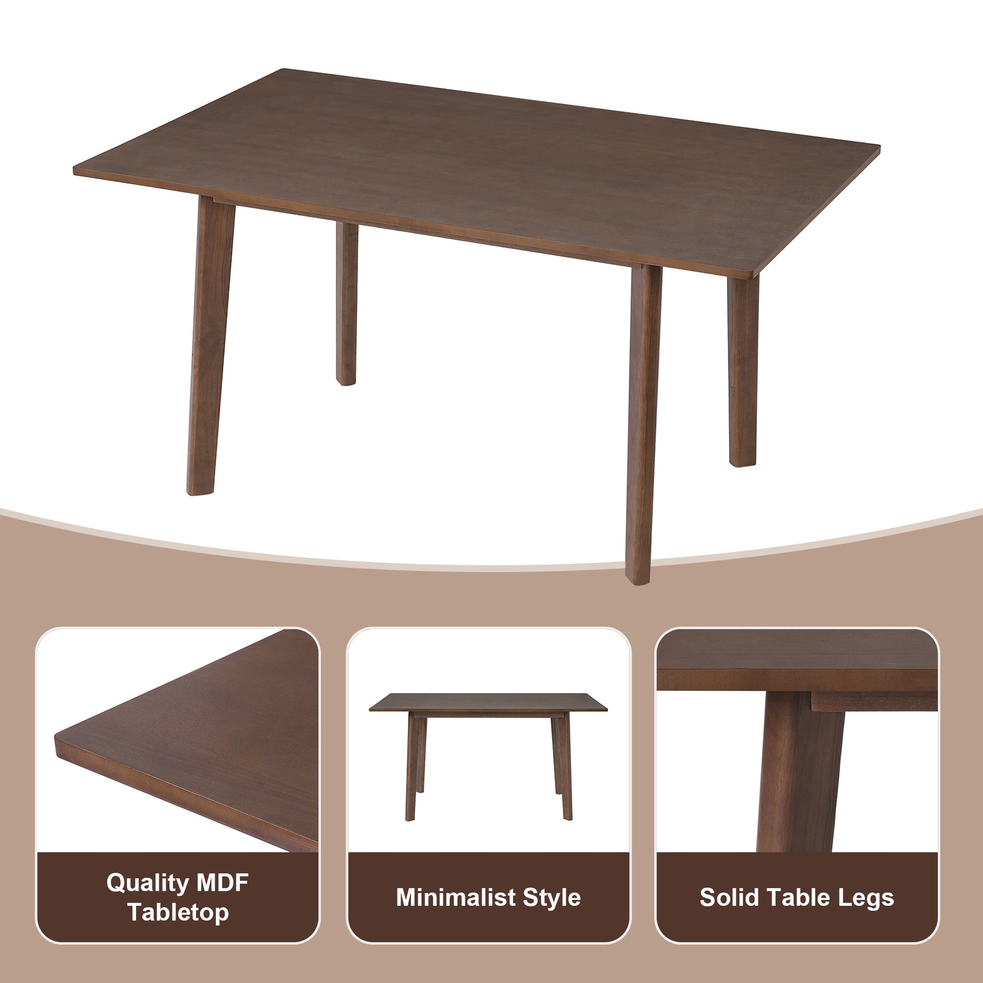 60" Walnut Farmhouse Dining Table - Rustic Retro Style