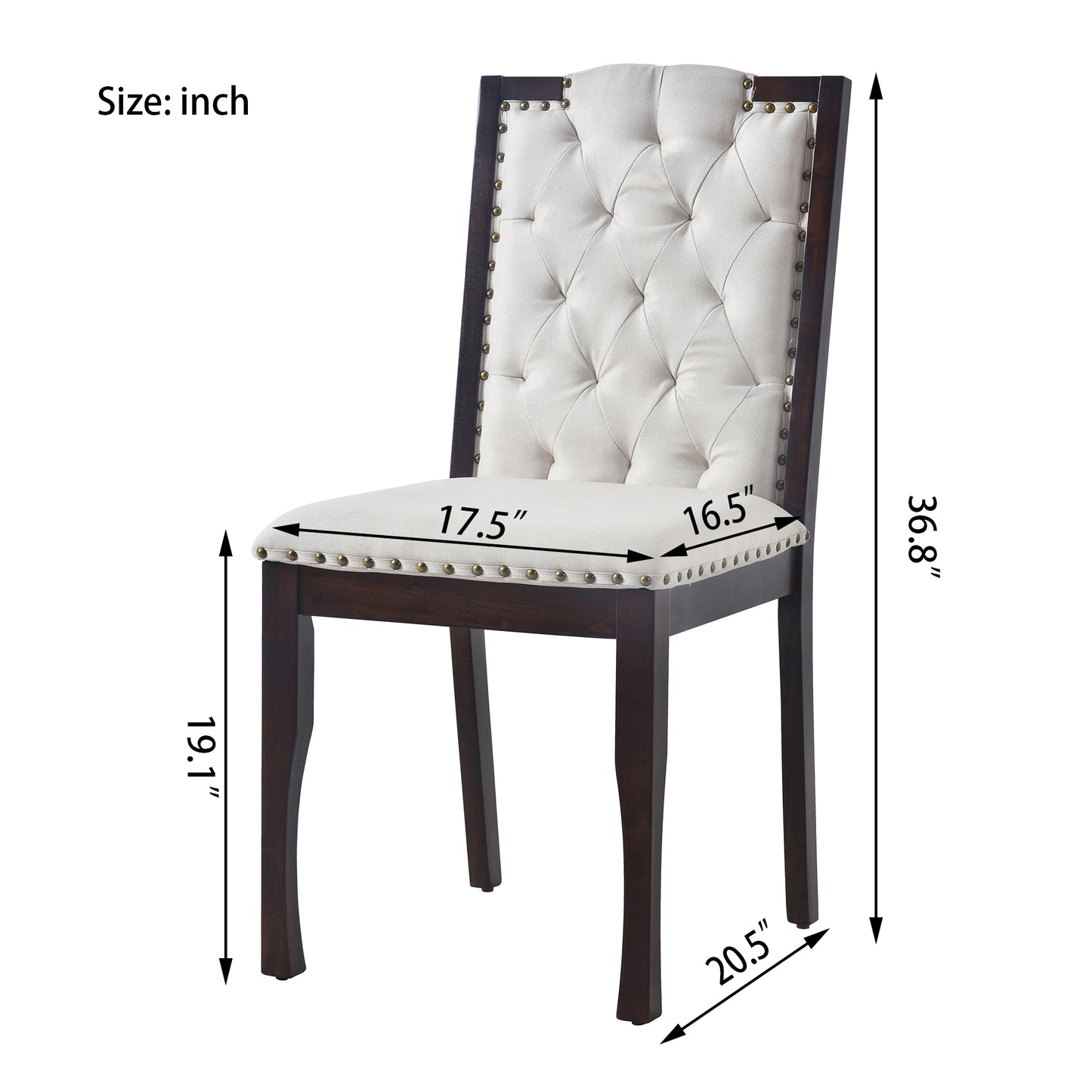Upholstered Dining Chairs Set of 4 - Beige & Espresso