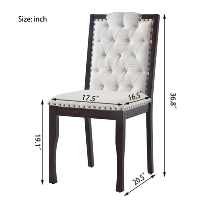 Upholstered Dining Chairs Set of 4 - Beige & Espresso