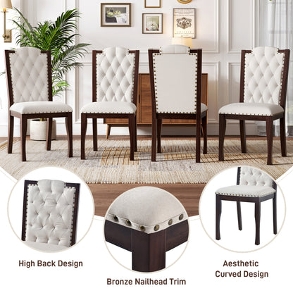 Upholstered Dining Chairs Set of 4 - Beige & Espresso